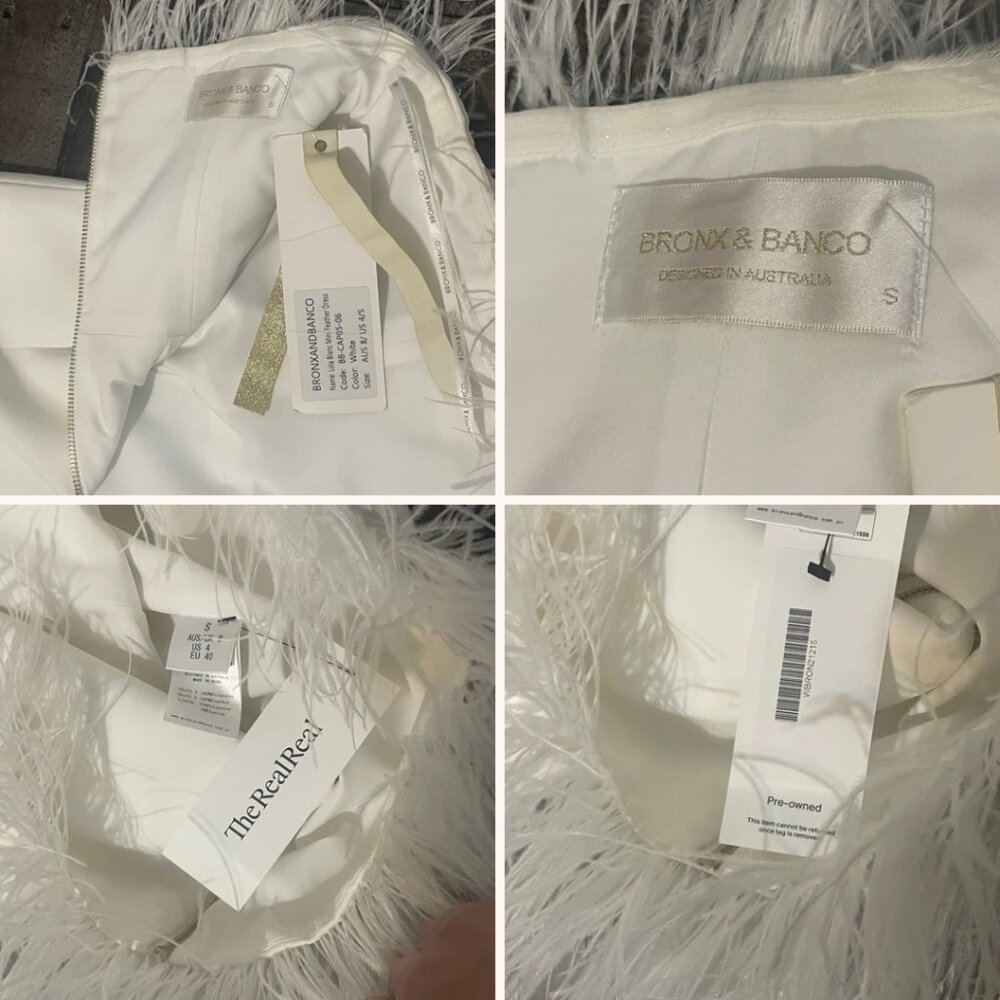 Bronx and Banco Women's Strapless Feathered Mini Dress Lola Blanc sz S 4 - Picture 9 of 10
